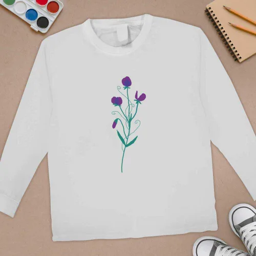Vista 2 de Purple Sweet peas for Summer Joy' Kid's Long Sleeve T-Shirts (KL039842)