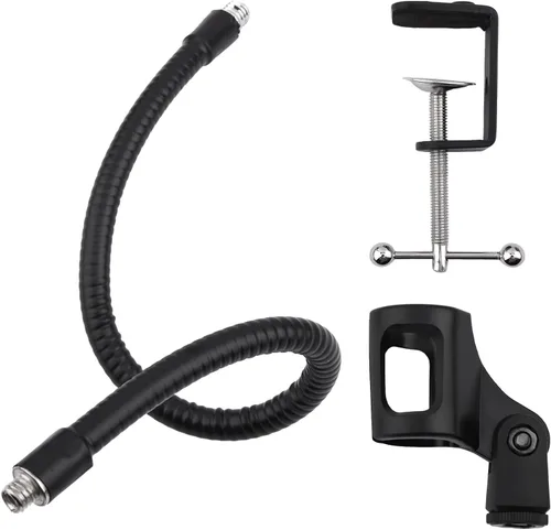 Vista 2 de Soporte de brazo para micrófono, soporte de micrófono de escritorio flexible de cuello de cisne de 360 grados con abrazadera de escritorio