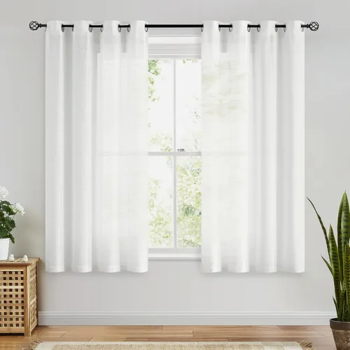 Vista 2 de FMFUNCTEX Cortinas semitraslúcidas de lino para dormitorio, cortinas blancas de 45 pulgadas de largo para sala de estar, cortinas cortas con ojales