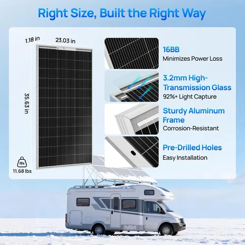 Vista 6 de ECO-WORTHY Panel solar tipo N de 100 W, panel solar de 12 V y 100 vatios con módulo fotovoltaico monocristalino de 25 % de eficiencia, paneles