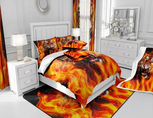 Vista 5 de Manfei Manta de tigre de fuego, manta de cama de tigre de llama naranja para niños, adolescentes y adultos, decoración de habitación, manta temática