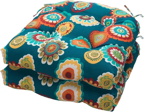 Vista 7 de Magpie Fabrics Juego de 2 cojines de asiento capitoné para exteriores e interiores con lazos, 19 x 19 pulgadas, impermeables, para silla de patio