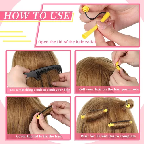 Vista 3 de Tigeen 200 varillas permanentes para cabello natural, rodillos de plástico para el cabello, pequeños rizadores sin calor, barra de onda fría