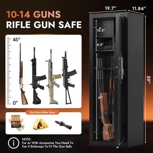 Vista 3 de Caja fuerte para 10-14 armas, Caja fuerte para rifles y pistolas, Caja fuerte biométrica para armas, Cajas fuertes para armas con huella dactilar