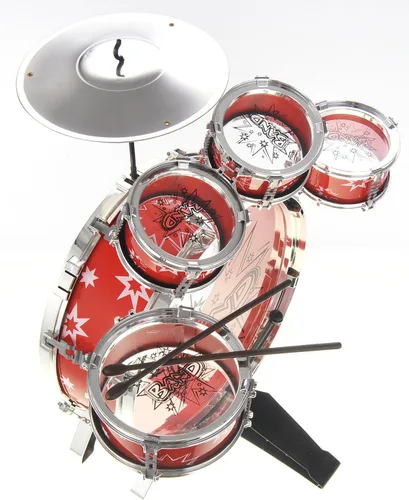 Vista 7 de PowerTRC Juego de instrumentos de batería musical Tambor de juguete para niños El juego incluye 6 baterías, platillo, silla, pedal de patada