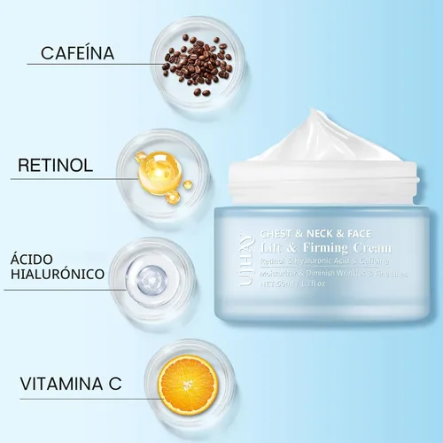 Vista 2 de UJhay Crema de Cuello con Retinol, Crema Reafirmante Enriquecida con Ácido Hialurónico y Cafeína para Minimizar Líneas Finas y Opacidad - Crema