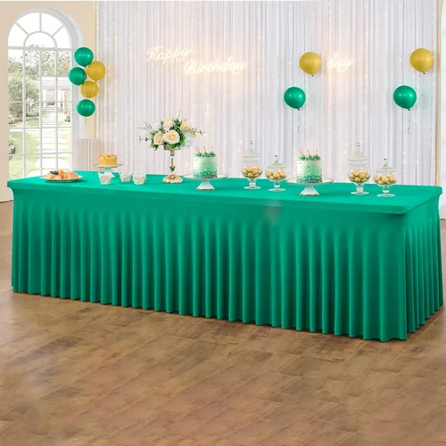 Vista 24 de Paquete de 3 Manteles de Spandex Azul Bebé para Mesas Rectangulares de 6 Pies, Falda de Mesa Azul Elástica Ajustada de 6 Pies para Fiestas de Boda