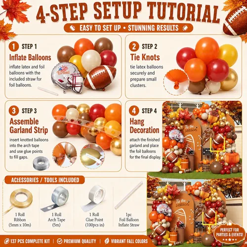 Vista 8 de Fall Football Party Balloon Arch Kit,137Pcs Autumn Burnt Orange Ruby Red Fall Season