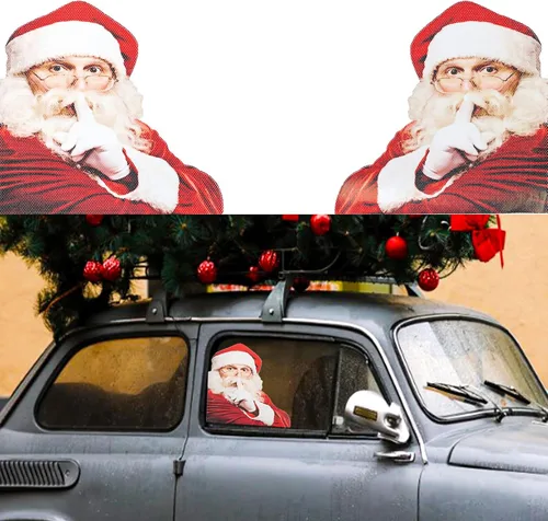 Vista 8 de LOMIMOS 2 calcomanías navideñas para ventana trasera de automóvil, PVC autoadhesivo, Papá Noel sorprendido, calcomanía divertida para vehículo