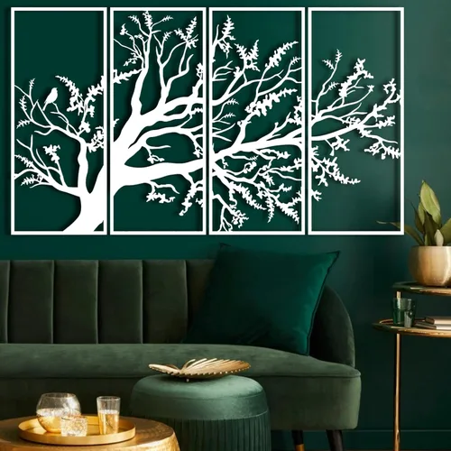 Vista 7 de Arte de pared con árbol de la vida, juego de 4 piezas de arte de pared de árbol de metal, letrero de árbol, arte de pared de metal del árbol