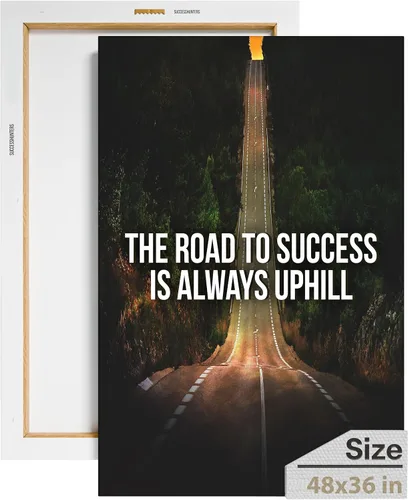 Vista 41 de Lienzo decorativo motivacional para pared con texto en inglés "Road To Successful" (Camino al éxito), diseño motivacional para la oficina, con texto