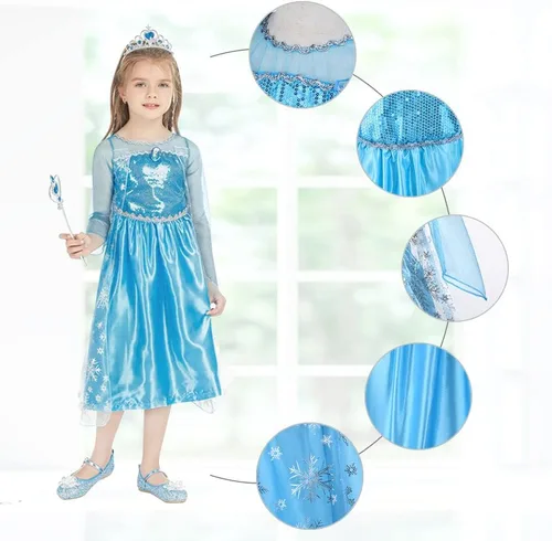 Vista 4 de AOMIG Disfraz de princesa, vestido de princesa con accesorios, vestido de princesa para niñas de 3 a 8 años