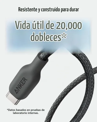 Vista 4 de Anker Cable de carga bio-Briaded, duradero USB A a USB C para Samsung Galaxy Note Series, LG V30 (paquete de 2, 6 pies, negro)