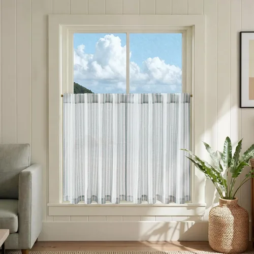 Vista 56 de Jinchan - Cortinas de lino a rayas para cocina, 24 pulgadas, beige, 2