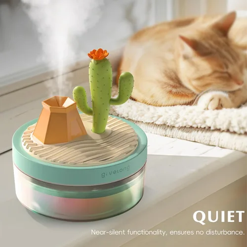 Vista 5 de Mini humidificador para dormitorio, humidificador de aire silencioso con decoración de paisaje para guardería, oficina, habitación pequeña y Cactus