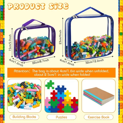 Vista 2 de Sanwuta Paquete de 6 bolsas de almacenamiento de juguetes, bolsas organizadoras de PVC con cremallera, contenedor de juguetes impermeable
