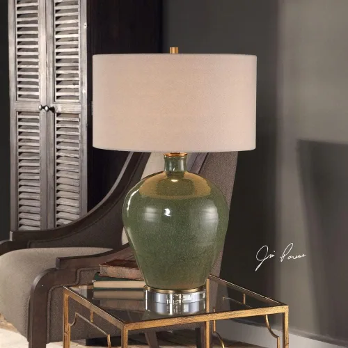 Vista 2 de Uttermost Elva Lámpara de mesa de cerámica esmaltada verde esmeralda