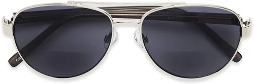 Vista 4 de Sofia Vergara x Foster Grant Women's Carmen Full Lens Sunreaders - Lentes de sol de aviador, montura negra, lentes grises, Way
