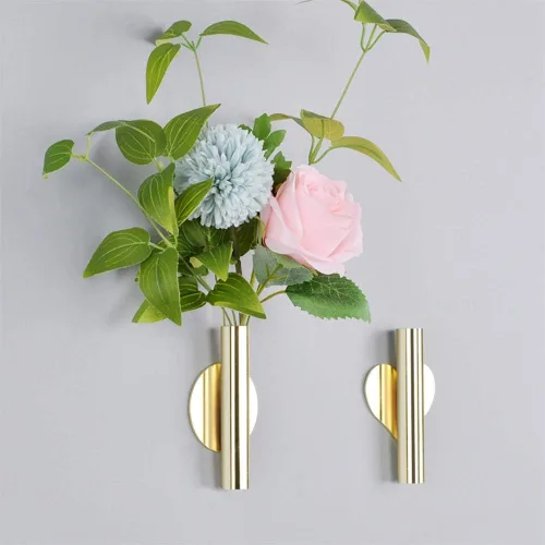 Vista 2 de 2 piezas de jarrón de pared de metal, tubo de flores montado en la pared para exhibición de flores, moderno soporte de flores secas decoración