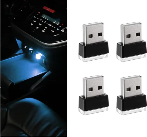 Vista 13 de 4 PCS Lámpara de Atmósfera Interior de Coche LED USB, Mini Luz Nocturna LED Portátil, Kit de Iluminación Ambiental de Maletero con Interfaz USB