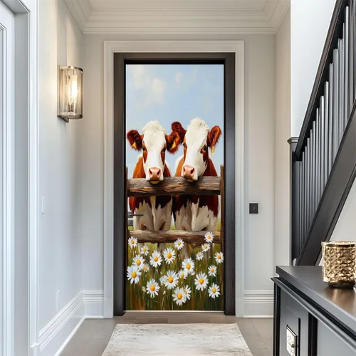Vista 15 de Calcomanías para puerta, arte de pared 3D con mareos, color blanco y negro, colores primarios, murales, papel tapiz autoadhesivo para puerta, póster