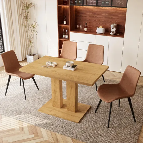 Vista 13 de HIPIHOM Mesa de comedor moderna de 46 pulgadas, mesa de cocina rectangular con acabado de roble, mesa de comedor compacta para 4, construcción