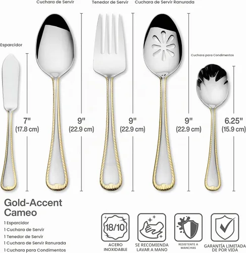 Vista 5 de Mikasa Cameo Gold - Juego de cubiertos de 65 piezas, servicio para 12