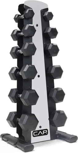 Vista 10 de CAP Barbell Rubber Coated Dumbbell Weight Set with Vertical Rack 100 lb, 150 lb, and 210 lb Options