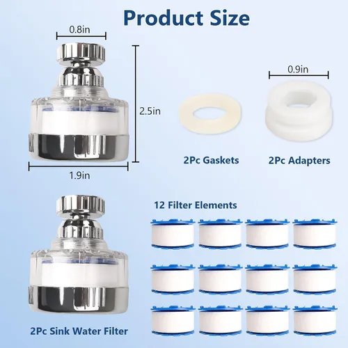Vista 6 de 14 piezas Juego de filtros de agua para fregadero con elementos de filtro, Juego universal de filtro para grifo de fregadero giratorio 360°, Filtro