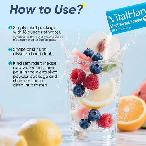 Vista 5 de VitalHarvest 36 sobres de electrolitos en polvo sin azúcar, paquetes de hidratación, bebida líquida de electrolitos para IV diaria, con sabor a lima
