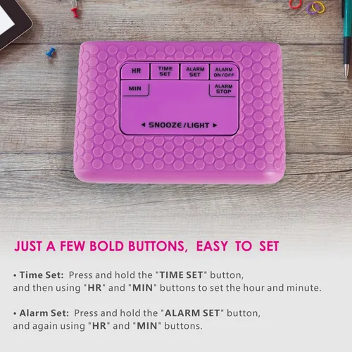 Vista 6 de Plumeet Reloj despertador digital para niños con repetición y retroiluminación - Reloj de viaje simple pantalla LCD grande - Reloj despertador