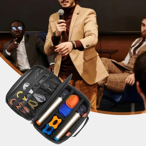 Vista 7 de PGmoon Funda de transporte de micrófono inalámbrico con 3 ranuras, bolsa de almacenamiento para micrófono de 3 micrófonos de hasta 11 pulgadas