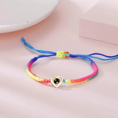 Vista 5 de JINLIN Pulseras de proyección personalizadas, pulseras de fotos personalizadas para mujeres y hombres, pulsera con texto en inglés "I Love You