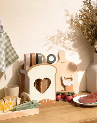 Vista 3 de ROBUD Juego de 16 cuchillos de cocina para niños, juego de cocina de madera, inspirados en Montessori, juguetes de cocina para niños pequeños