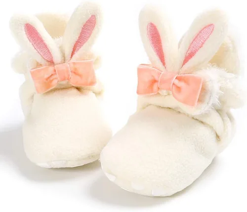 Vista 4 de TIMATEGO - Pantuflas tipo botines de felpa con suela antideslizante para recién nacidos, bebés, niños y niñas