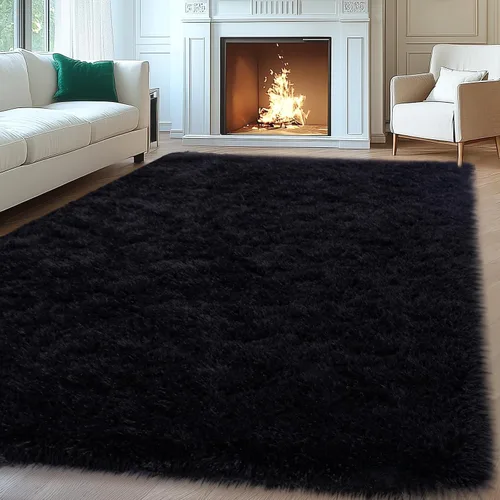 Vista 116 de Mugorn - Alfombras suaves y esponjosas de 2 x 3 pies para el hogar, alfombra pequeña con 4 mallas antideslizantes, color negro, 2 x 3 pies