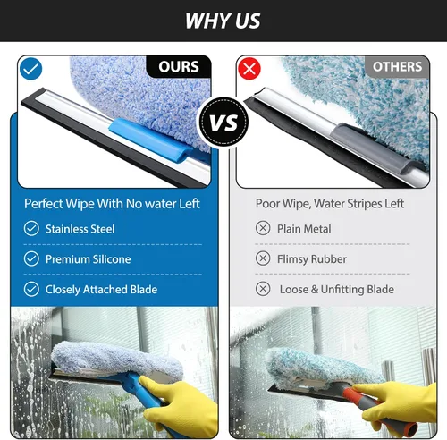 Vista 3 de VITEVER Herramienta Limpiadora Profesional de Escobilla de Goma para Ventanas de 69'' con Poste de Extensión, Escobilla de Goma 2-en-1 para Kit