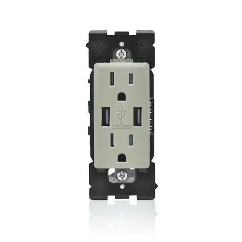 Vista 13 de Leviton RUAA1-CA Renu Cargador USB/toma dúplex resistente a manipulaciones, 15A-125VAC, Café Latte