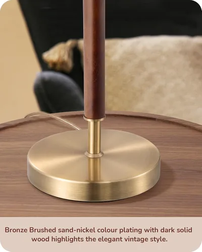 Vista 4 de EDISHINE Juego de 2 lámparas de mesa de mediados de siglo, lámpara de noche con interruptor de cadena, pantalla de lino, poste de madera maciza