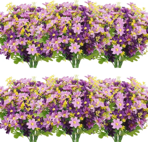 Vista 20 de Uieke 6 flores artificiales para exteriores, resistentes a los rayos UV, margaritas falsas para exteriores, no se decoloran, arbustos verdes