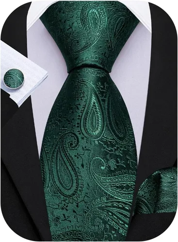 Vista 40 de Barry.Wang Conjunto de corbatas para hombre, seda con diseño de cachemira, corbata tejida formal con pañuelo de bolsillo y gemelos Un Burgandy