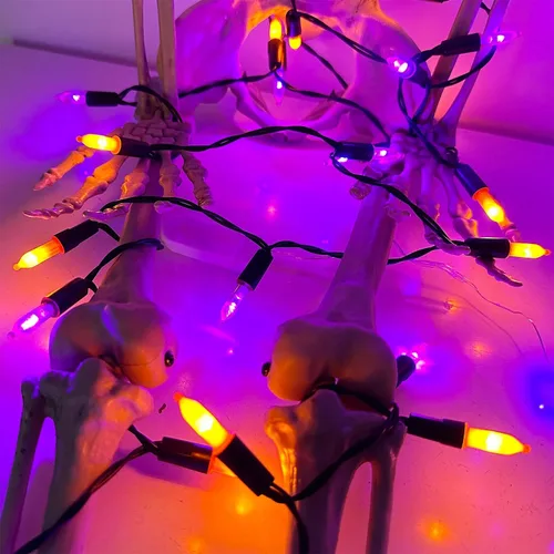 Vista 7 de WATERGLIDE - 50 luces LED de Halloween para uso al aire libre de 16 pies, tira de luces con 8 modos, tamaño mini, luces impermeables para árbol