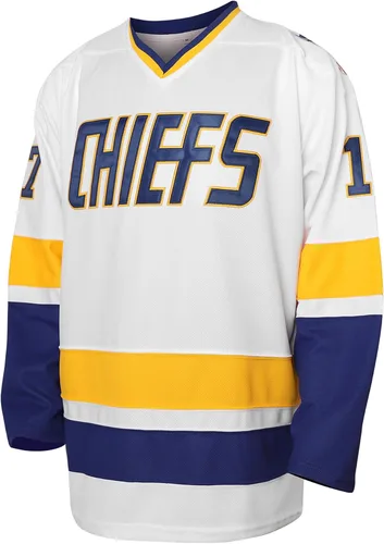 Vista 2 de Hanson Brothers - Camiseta de hockey 16 Charlestown Chiefs 17 Jeff Slap Shot 18, camiseta de hockey de película, azul, blanco, S-3XL