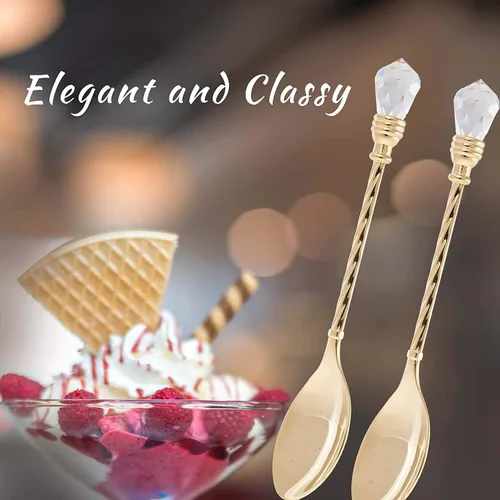 Vista 5 de Matashi Cuchara de postre chapada en oro de 24 quilates (juego de 4) – Regalo del día de San Valentín para ella – Vajilla elegante para cena