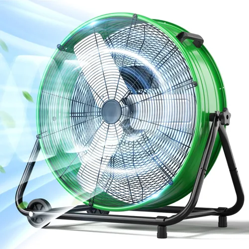 Vista 13 de LifePlus Ventilador de Tambor Industrial de 24 Pulgadas, Ventilador de Piso de Taller de Alta Velocidad, 3 Velocidades, Circulador de Aire de Metal