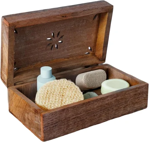 Vista 12 de Mela Artisans Caja de recuerdo de madera de mango - Acabado quemado, 7.5 x 4.5 pulgadas