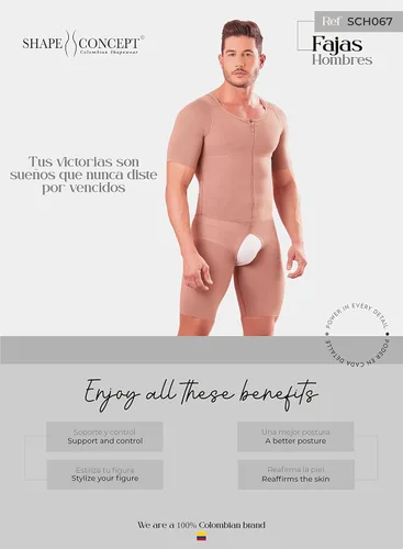 Vista 7 de Shape Concept 067 Fajas Colombianas para hombres y hombres faja de alta compresión para moldear el cuerpo para hombres