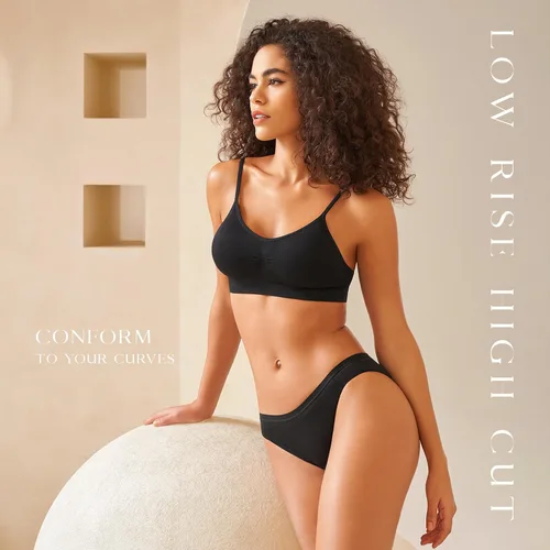 Vista 3 de SIMIYA Paquete de 710 ropa interior de algodón para mujer, ropa interior elástica hipster, ropa interior transpirable y suave para bikini