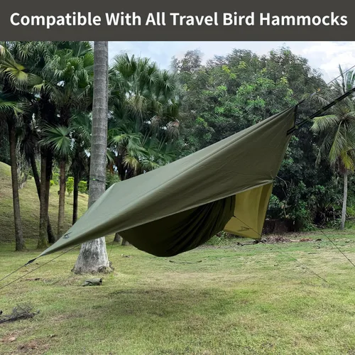 Vista 7 de Hamaca con mosca de lluvia, lona impermeable de 11 x 9 pies con puertas, lona ligera y con protección UV, multifuncional para mochileros