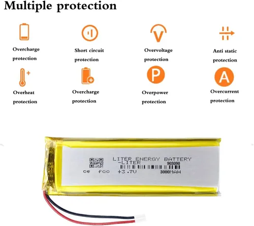 Vista 2 de 3.7V 903090 3000mAh batería de iones de polímero de litio recargable batería de polímero con conector JST 0.079 in